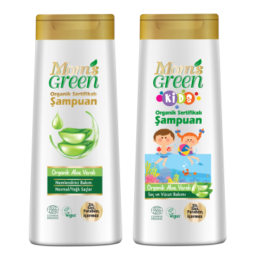 2'li Set Mom's Green Organik KIDS Aloeveralı ÇOCUK Şampuanı + Aloeveralı Şampuan 400 ml EcoCosmos