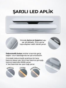 5W ŞARJLI MIKNATISLI DOKUNMATİK LED APLİK