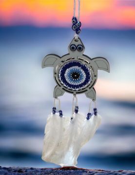 Ahşap Kaplumbağa Tasarımlı Rüya Düş Kapanı Dream Catcher (36cm)
