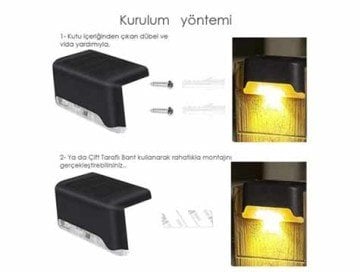 Güneş Enerjili Solar Köşebent Merdiven Bahçe Aydınlatma Lamba 4'lü