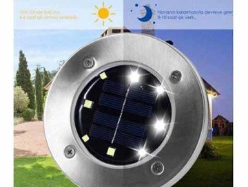 Dekoratif Solar Güneş Enerjili 8 ledli Çim Zemin Bahçe Aydınlatması (4 Adet)