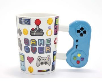 Game Over Yazılı Mavi Joystick Renkli Porselen Kupa