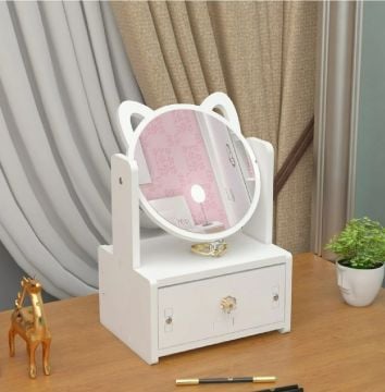 Mini Kozmetik Kedi Tasarımlı Organizer Makyaj Aynası