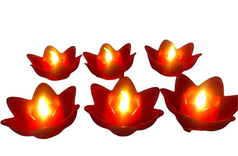 Dekoratif Led Işıklı Kırmızı Lotus Çiçeği Mumu (6 Adet)