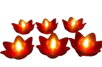 Dekoratif Led Işıklı Kırmızı Lotus Çiçeği Mumu (6 Adet)