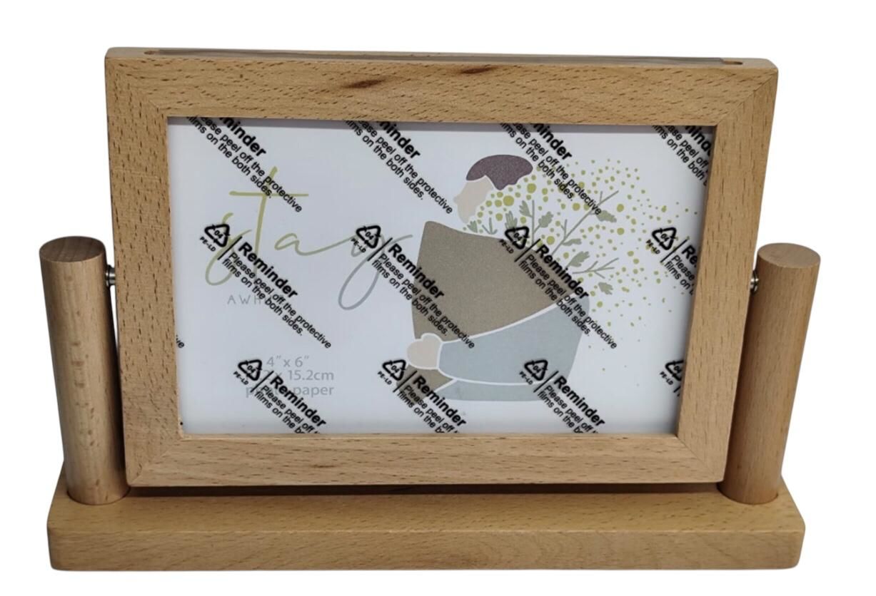 Ahşap Çift Taraflı Dönen Fotoğraf Çerçevesi (10 cm x 15 cm)
