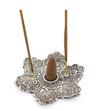 Metal Çiçek Dekorlu Çizgili Çubuk  Ve Konik Tütsülük (10cm)