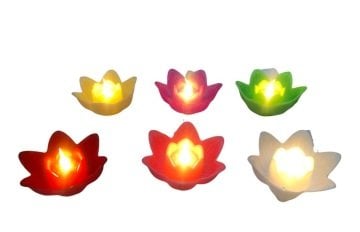 Dekoratif Led Işıklı Renkli Lotus Çiçeği Mumu (6 Adet)