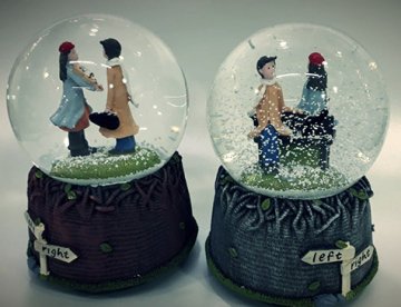 Romantik Buluşma Kış Masalı Tasarımlı Kurmalı Müzikli Cam Kar Küresi