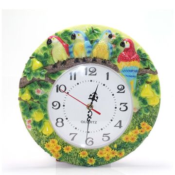 Dekoratif Polyester Papağan Tasarımlı Duvar Saati