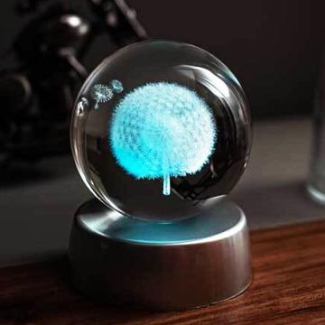 Kristal Cam Küre Renk Değiştiren Led Işıklı Karahindibağ