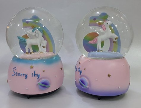 Dekoratif Unicorn Kurmalı Müzikli Cam Kar Küresi