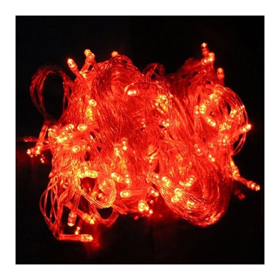 8 Fonksiyonlu Kırmızı 100 Led Dekoratif Led Işık Şeffaf Kablo (10 mt)
