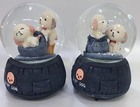 Köpek Tasarımlı Kurmalı Müzikli Cam Kar Küresi