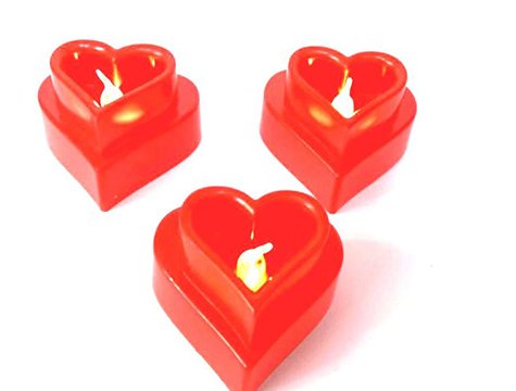 Kırmızı Kalpli Led Tealight Mum