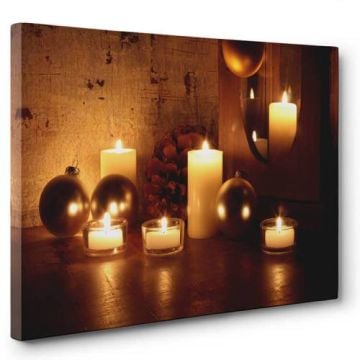 Led Işıklı Dekoratif Mumlar Tasarımlı Tablo (30 cm x 30 cm)