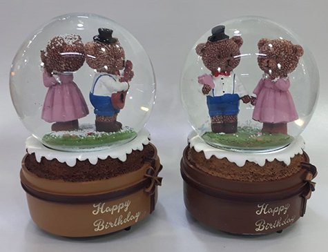 Romantik Aşık Temalı Sevimli Ayılar Kurmalı Müzikli Cam Kar Küresi