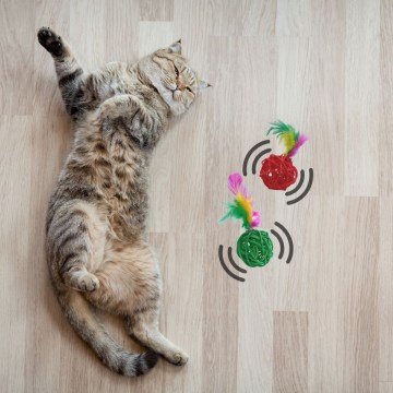 Renkli Peluş Tüylü Çıngıraklı Kedi Köpek Top Oyuncağı 2'li
