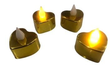 Dekoratif Mini Pilli Kalp Gold Mum (24 Adet)