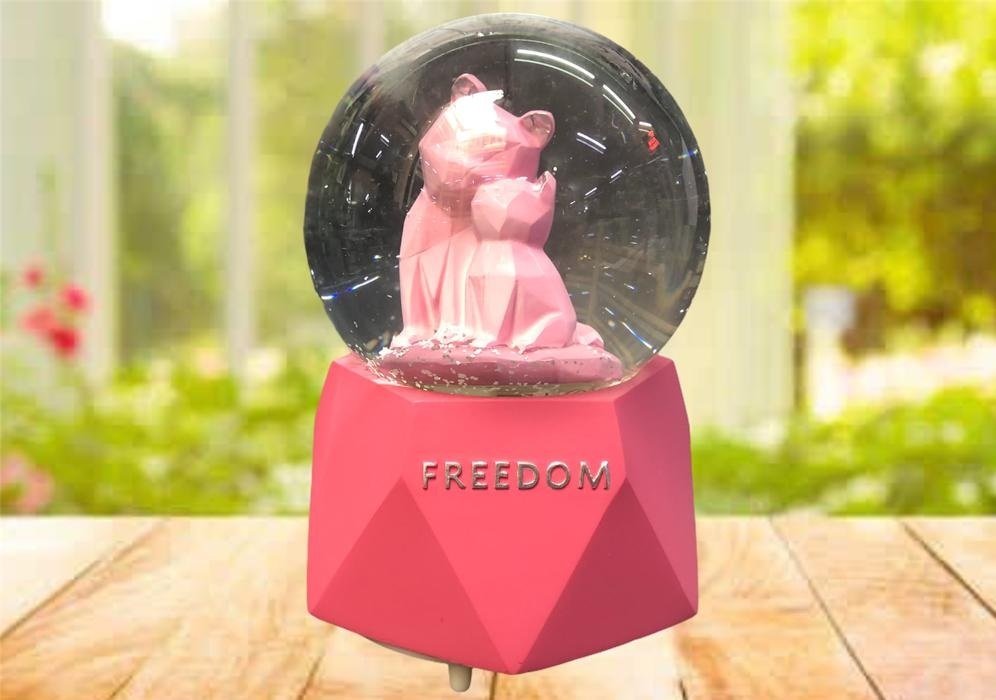 Işıklı Kar Püskürten Sevimli Pembe Kediler Müzik Kutusu Cam Kar Küresi