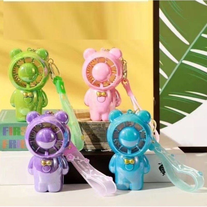Usb Şarjlı Mini Renkli Ayıcık Fanlı Anahtarlık