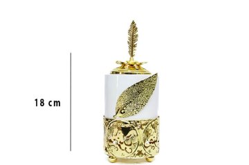 Porselen Sarı Yaprak Dekorlu Buhurdanlık