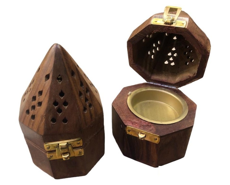 Ahşap Yuvarlak Piramit Konik Tütsü Yakma Kutusu (12 cm)