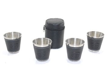 Derili Çantalı Çelik Shot Bardak Seti (4 Adet)