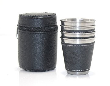 Derili Çantalı Çelik Shot Bardak Seti (4 Adet)