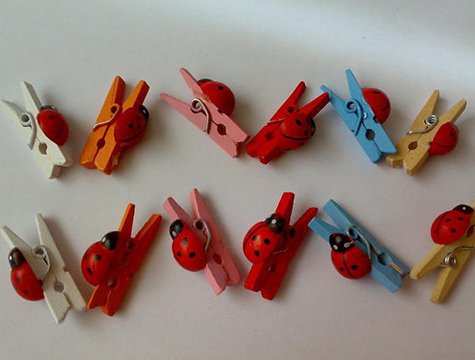 Ahşap Uğur Böcekli Mini Mandal (50 Adet)