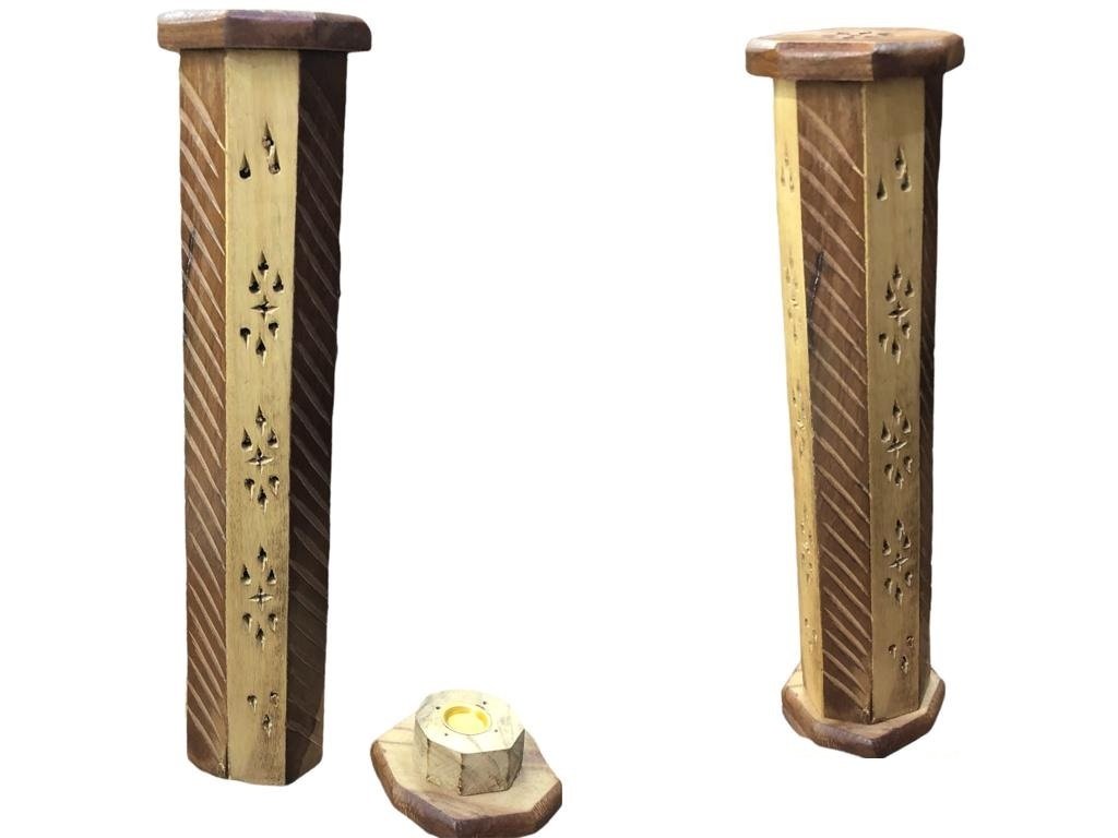 Ahşap Eskitme Desenli Çubuk ve Konik Yakma Kutusu (30 cm)