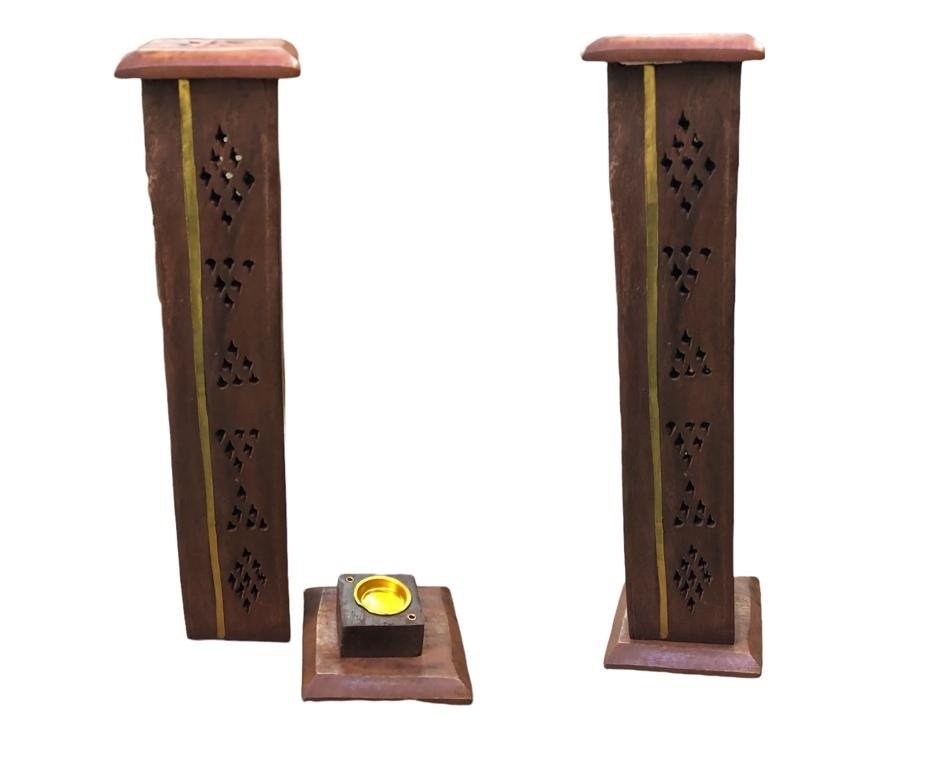 Ahşap Delikli Motif Desenli Çubuk ve Konik Yakma Kutusu (30 cm)