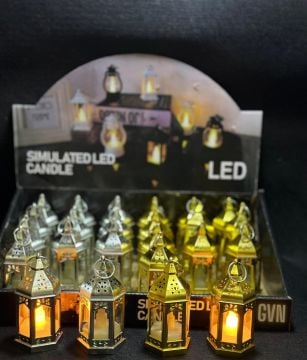 Led Fener Lambası Şeklinde Gold Mumlu Lamba (9 cm 24 Adet)