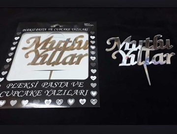 Mutlu Yıllar Yazılı Pleksi Pasta Süsü