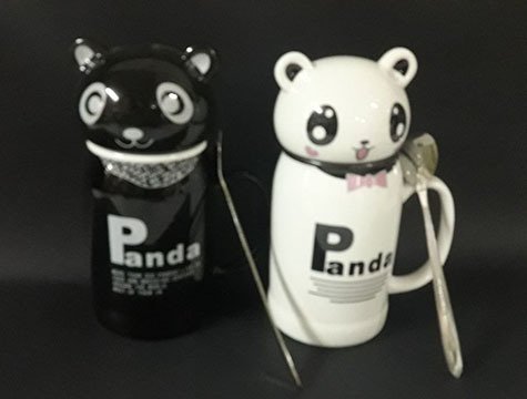 Panda Tasarımlı Kapaklı Kaşıklı Kupa Bardak