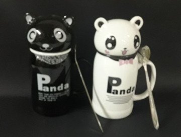 Panda Tasarımlı Kapaklı Kaşıklı Kupa Bardak