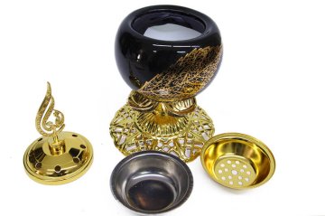 Metal Yuvarlak Sarı Yaprak Dekorlu Buhurdanlık