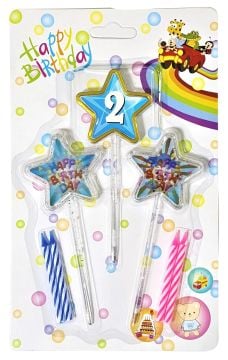 Happy Birthday 2 Yaş Mavi Yıldız 3D Doğum Günü Pasta Mumu