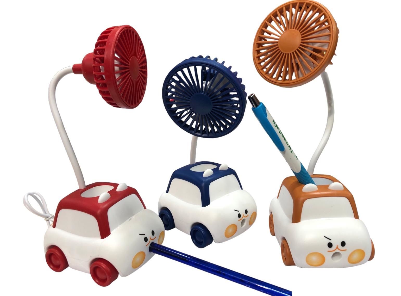Usb Şarjlı Arabalı Kalemlik Kalemtraş Vantilatör Mini Masa Üstü Fan