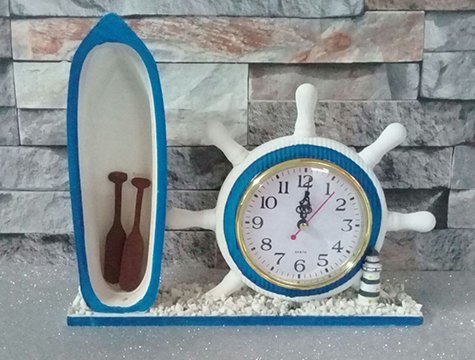 Dekoratif Marin Kayıklı Dümen Masa Saati