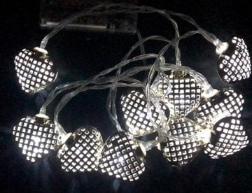 10'lu Metal Kalp Tasarım Aydınlatma Şerit Pilli Led Lamba (1.5 mt)