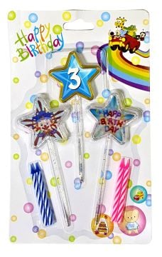 Happy Birthday 3 Yaş Mavi Yıldız 3D Doğum Günü Pasta Mumu