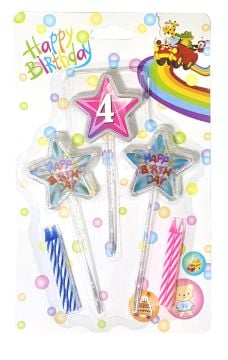 Happy Birthday 4 Yaş Pembe Yıldız 3D Doğum Günü Pasta Mumu