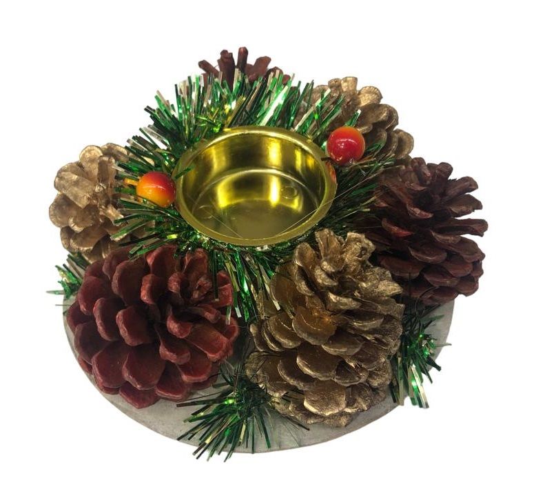 Çam Kozalak Yılbaşı Tealight Mumluk (12 cm)