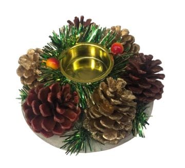 Çam Kozalak Yılbaşı Tealight Mumluk (12 cm)