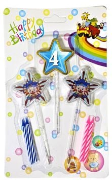 Happy Birthday 4 Yaş Mavi Yıldız 3D Doğum Günü Pasta Mumu