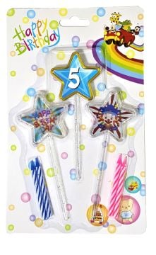 Happy Birthday 5 Yaş Mavi Yıldız 3D Doğum Günü Pasta Mumu