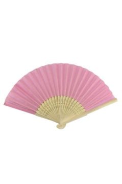 Ahşap Saplı Kağıt Yelpaze Pembe (50 Adet)