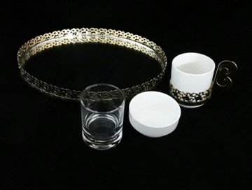 Tek Kişilik Şehzade Aynalı Tepsi Kahve Fincan Seti