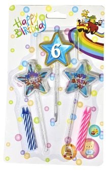 Happy Birthday 6 Yaş Mavi Yıldız 3D Doğum Günü Pasta Mumu